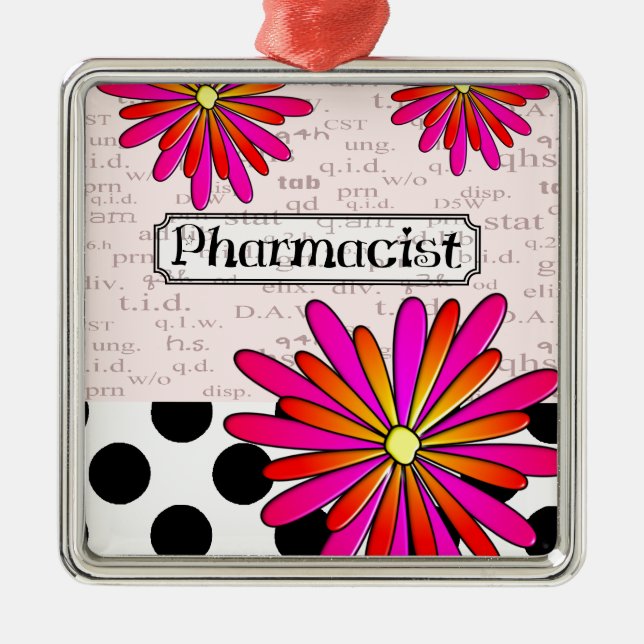 Pharmacist Whimsical Flowers Metal Ornament (Front)