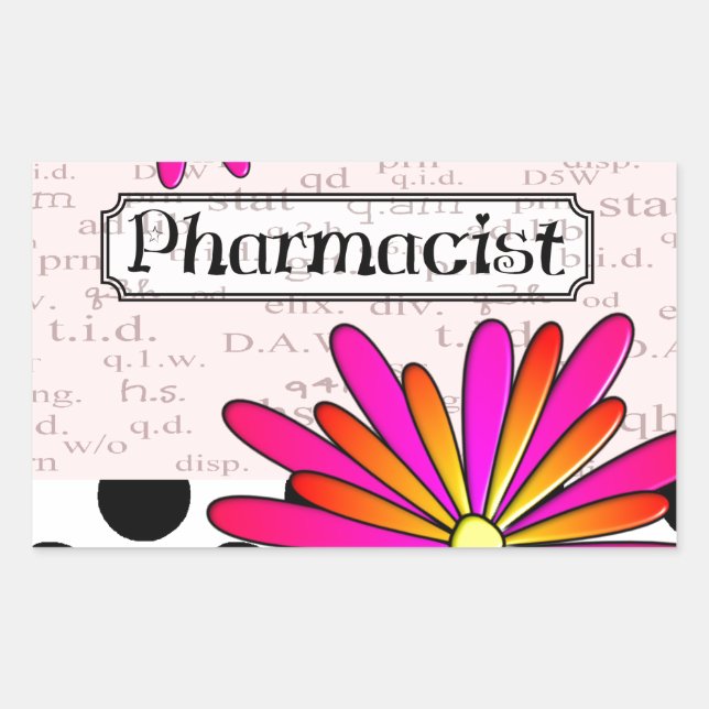 Pharmacist Whimsical Flowers Rectangular Sticker (Front)