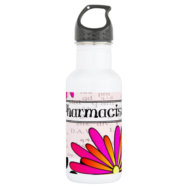 Pharmacist Whimsical Flowers Water Bottle (Front)