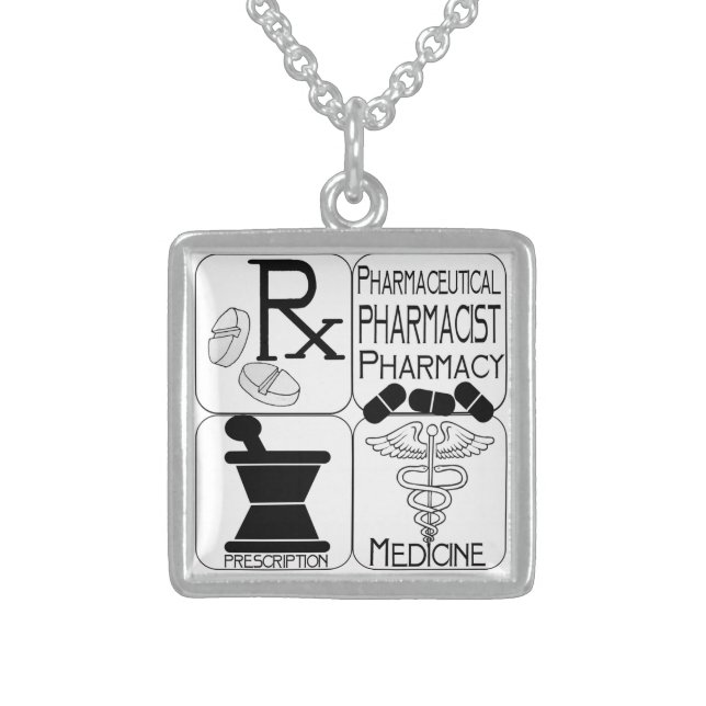 Pharmacists  Pharmacy LOGO Sterling Silver Necklace (Front)