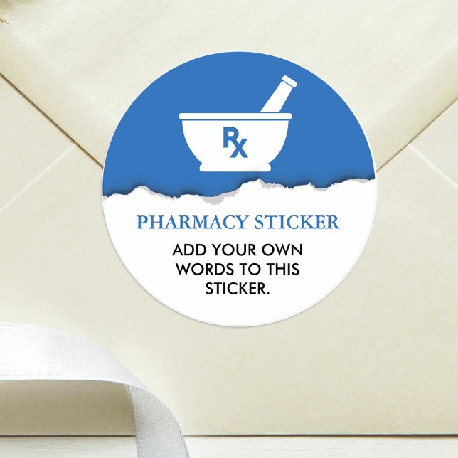 Pharmacology Mortar and Pestle Customized Blue Classic Round Sticker (Creator Uploaded)