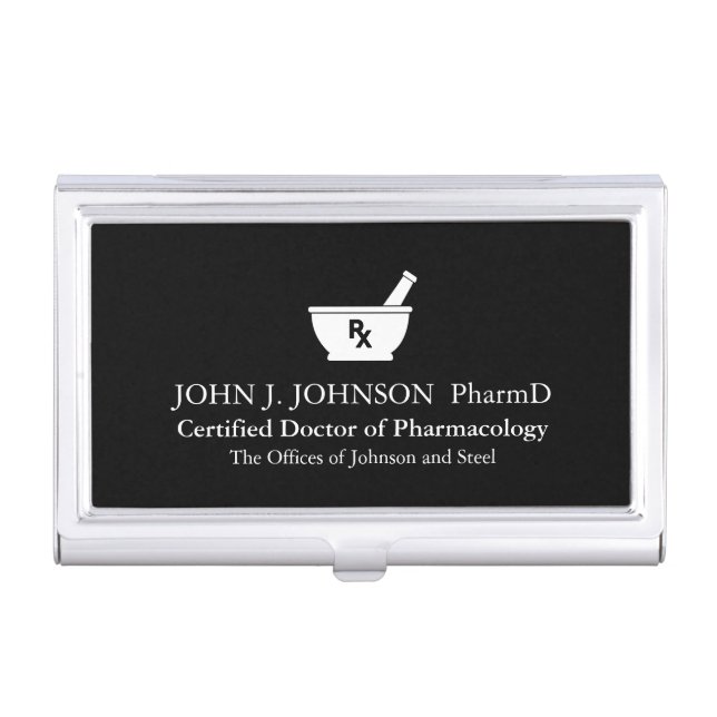 Pharmacology Mortar and Pestle Symbol Custom Name Business Card Holder (Front)