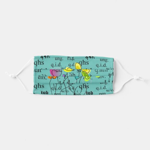 Pharmacy Abbreviations and Flowers Green Adult Cloth Face Mask Zazzle