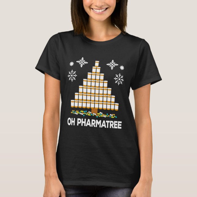 Pharmacy Christmas Tree Medication Pharmacist T-Shirt (Front)