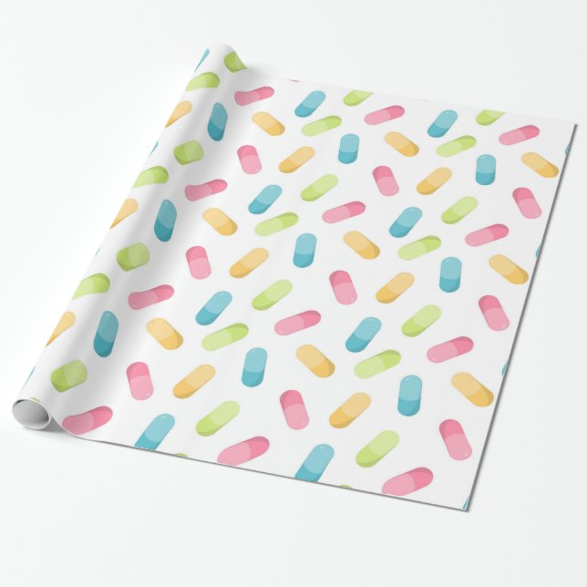 Pharmacy Colorful Pills Medical Wrapping Paper (Unrolled)