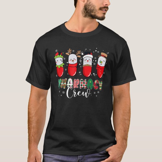 Pharmacy Crew Christmas Pills Snowman Reindeer San T-Shirt (Front)