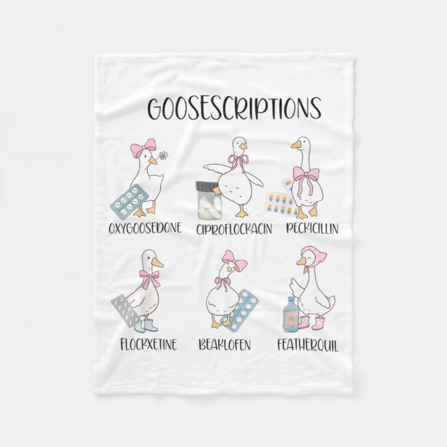 Pharmacy Funny Goose Silly Prescriptions Puns Medi Fleece Blanket (Front)