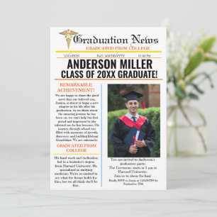 Pharmacy Graduation Newspaper College Unique  Invitation