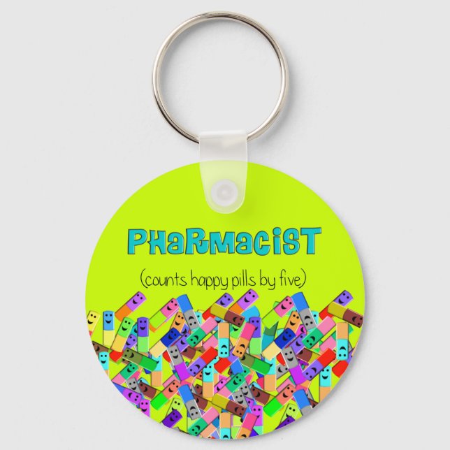 Pharmacy "Happy Pills" Design Keychain (Front)