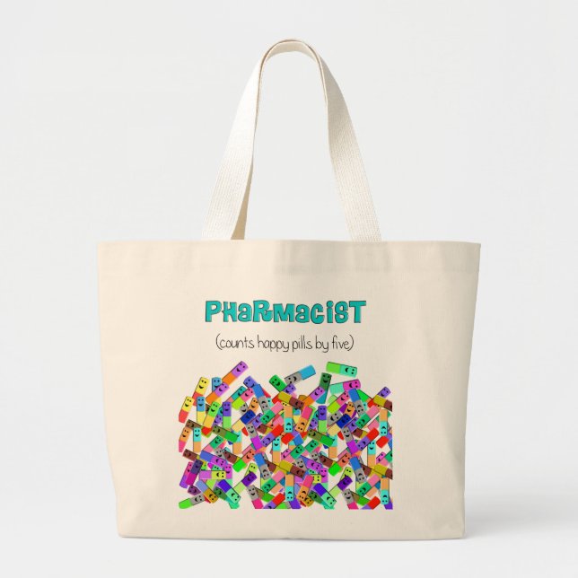 Pharmacy "Happy Pills" Design Large Tote Bag (Front)