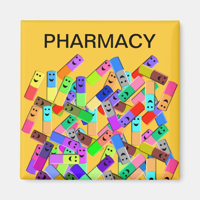 Pharmacy "Happy Pills" Design Magnet (Front)