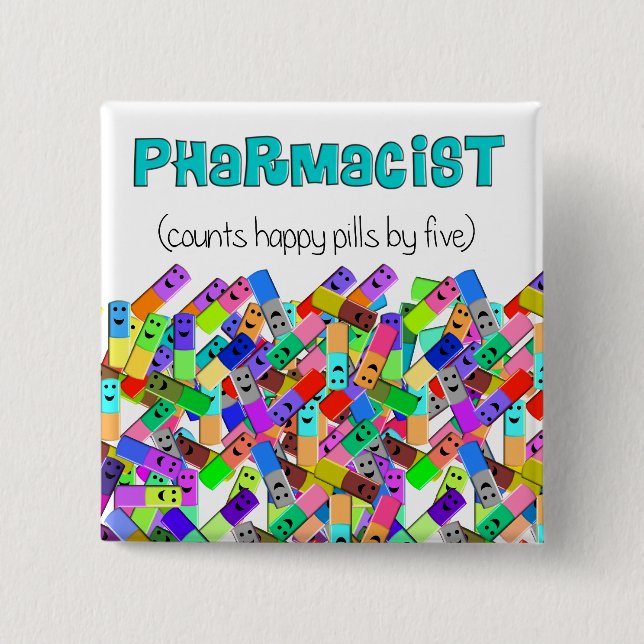 Pharmacy "Happy Pills" Design Pinback Button (Front)