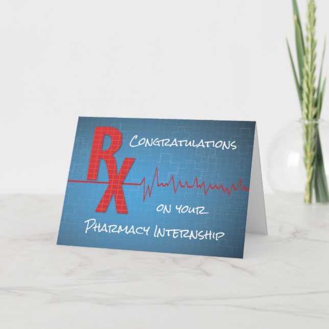 Pharmacy Internship Congratulations, Red RX on Blu Card (Front)