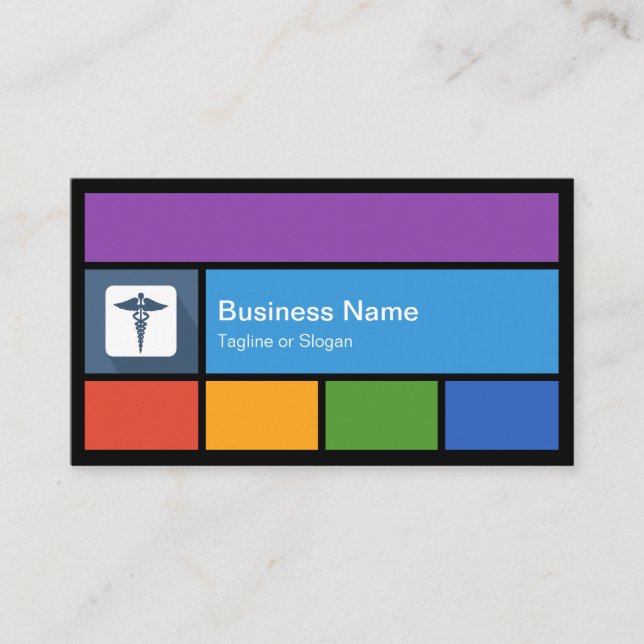 Pharmacy Medical Symbol - Colorful Tiles QR Code Business Card (Front)