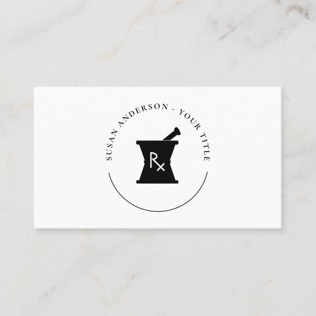 Pharmacy Mortar Pestle Logo Business Card (Front)