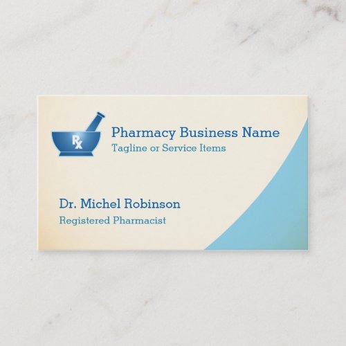 Pharmacy Mortar Pestle Logo Chemist _ Cream Blue Business Card