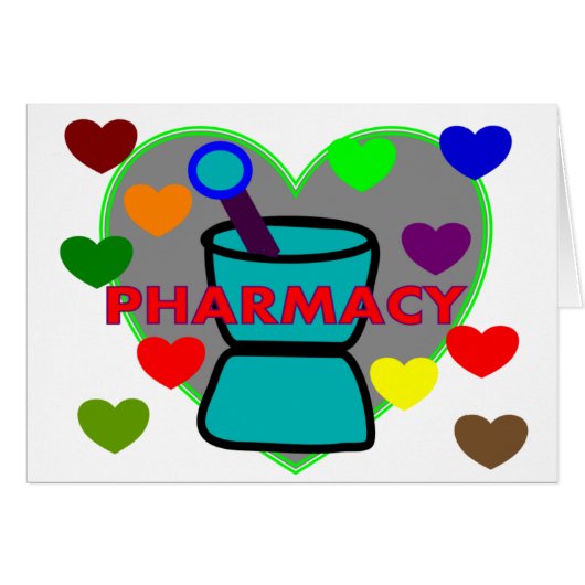 "PHARMACY" Multi Color Hearts Cards (Front Horizontal)