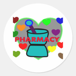 "PHARMACY" Multi Color Hearts Classic Round Sticker