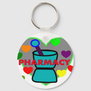 "PHARMACY" Multi Color Hearts Keychain