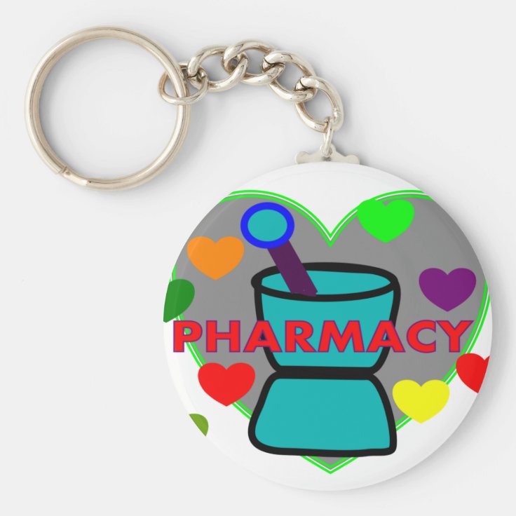 "PHARMACY" Multi Color Hearts Keychain Zazzle