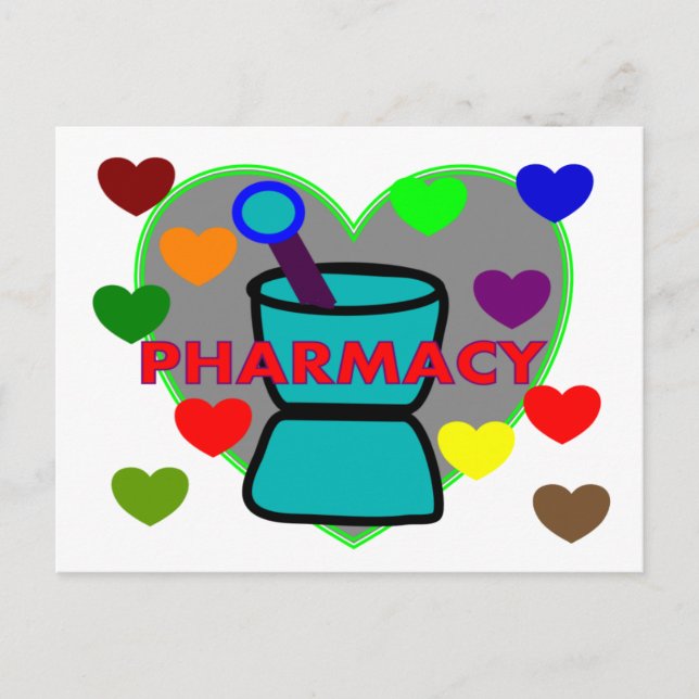 "PHARMACY"  Multi Color Hearts Postcard (Front)