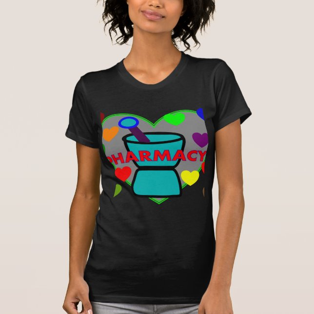 "PHARMACY"  Multi Color Hearts T-Shirt (Front)
