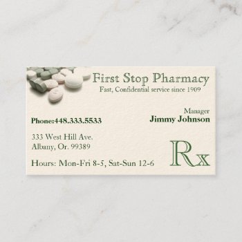 Pharmacy Pharmacist Medication Business Card by crystaldream4u at Zazzle