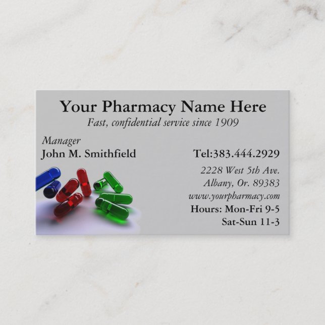 Pharmacy Pharmacist Medication List Business Card (Front)