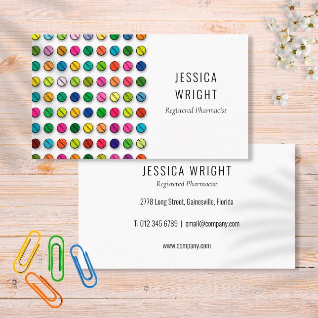 Pharmacy Pharmacist Modern Colorful Pills Business Card (Creator Uploaded)