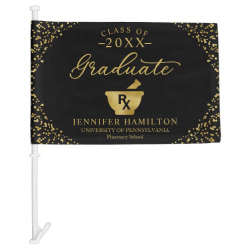 Pharmacy School Black Gold Graduation Car Flag