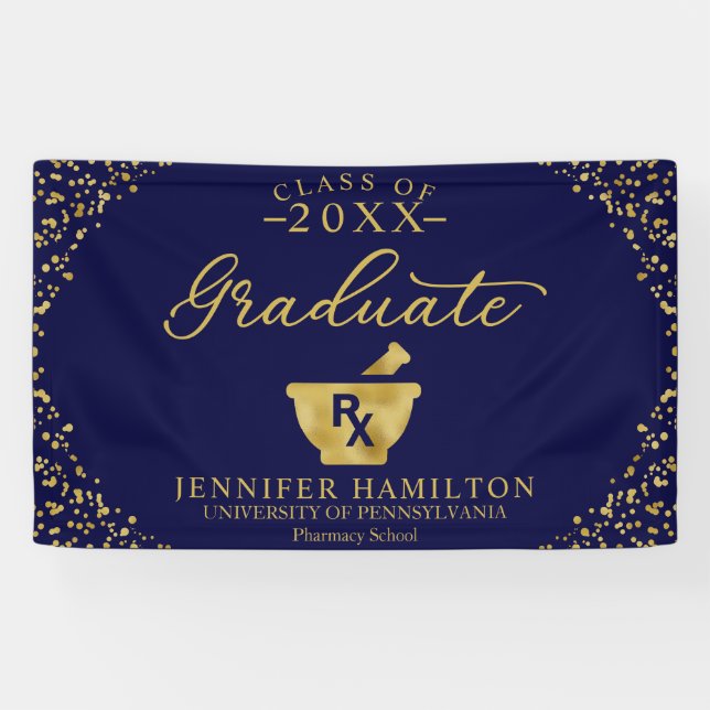 Pharmacy School Blue Gold Graduation Banner (Horizontal)