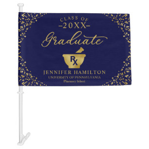 Pharmacy School Blue Gold Graduation Car Flag