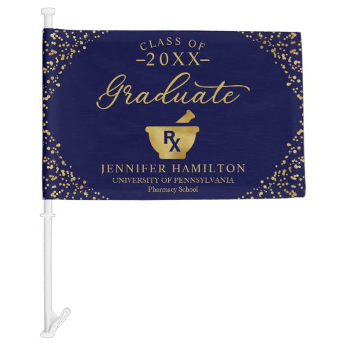 Pharmacy School Blue Gold Graduation Car Flag