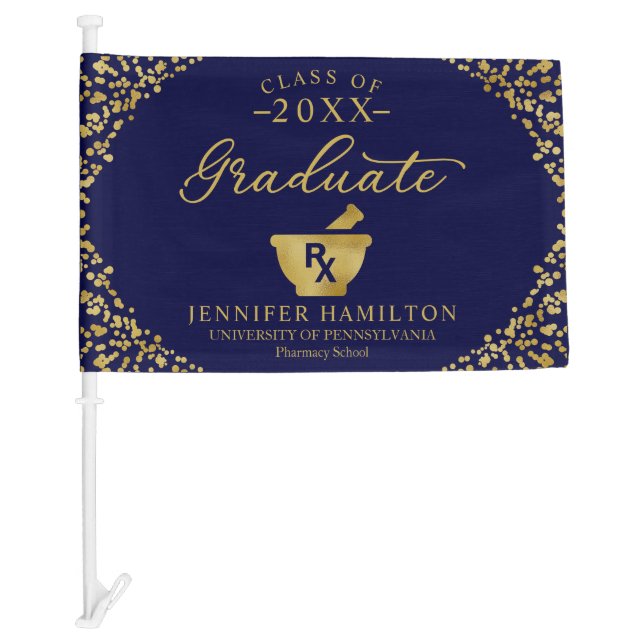 Pharmacy School Blue Gold Graduation Car Flag (Front)