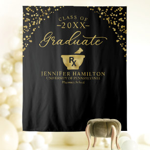 Pharmacy School Graduation Backdrop Black and Gold