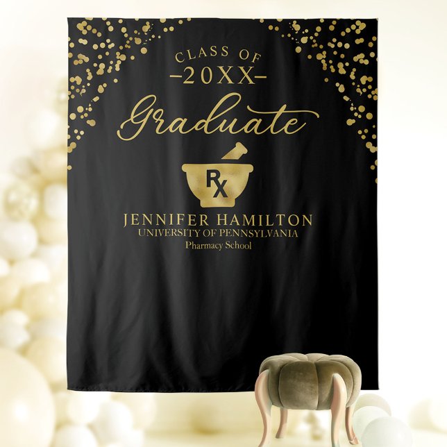Pharmacy School Graduation Backdrop Black and Gold (Creator Uploaded)