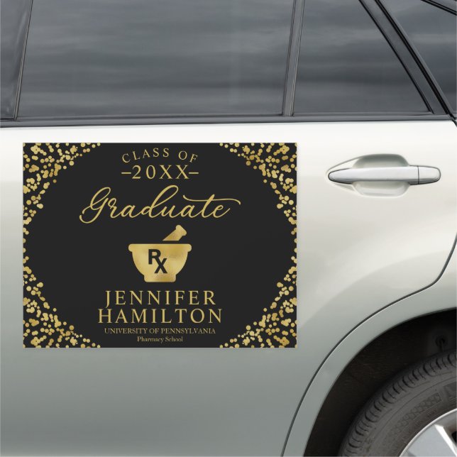 Pharmacy School Modern Black Gold Graduation Car Magnet (In Situ)