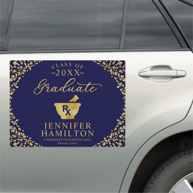 Pharmacy School Modern Blue Gold Graduation Car Magnet (In Situ)