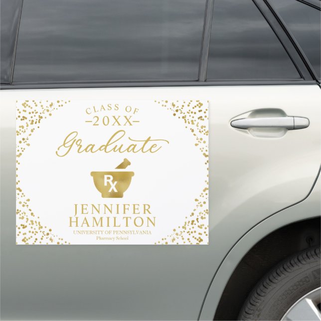 Pharmacy School Modern White Gold Graduation Car Magnet (In Situ)