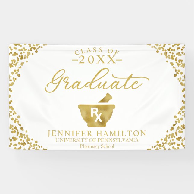 Pharmacy School White Gold Graduation Banner (Horizontal)