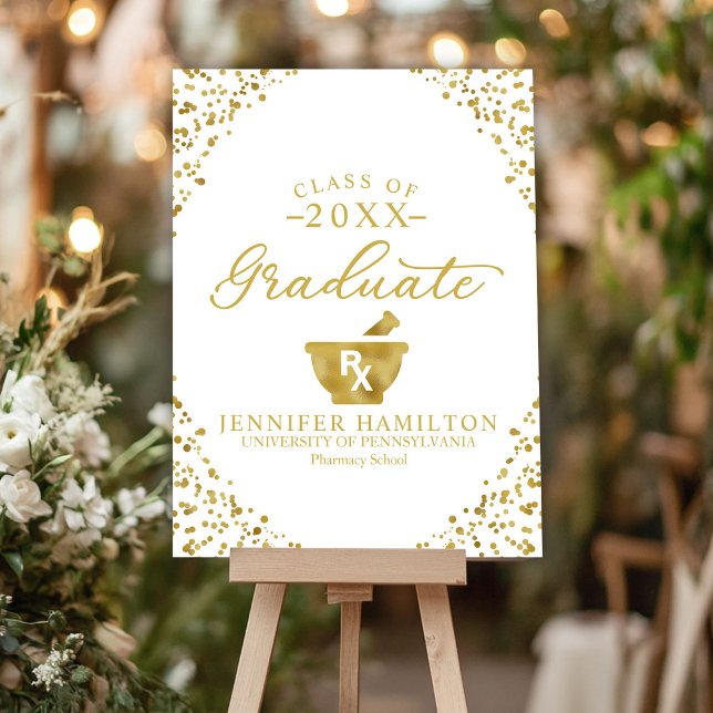 Pharmacy School White Gold Graduation Sign (Creator Uploaded)