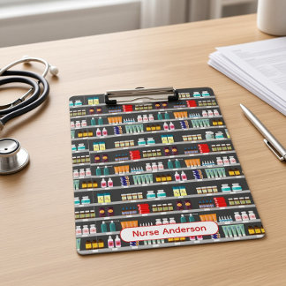 Pharmacy Shelf Pattern Personalized Name Clipboard