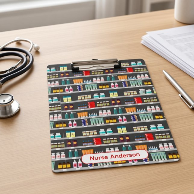 Pharmacy Shelf Pattern Personalized Name Clipboard (Creator Uploaded)