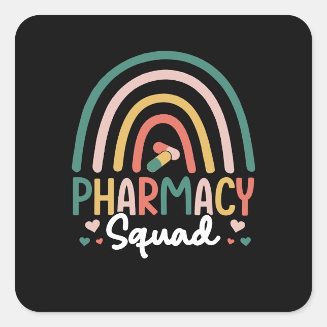Pharmacy Squad Rainbow Square Sticker (Front)