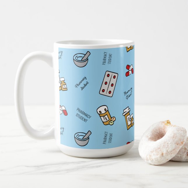 Pharmacy Student icons on blue Coffee Mug (With Donut)
