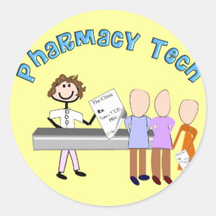 Pharmacy Tech Gifts Stick People Design Classic Round Sticker