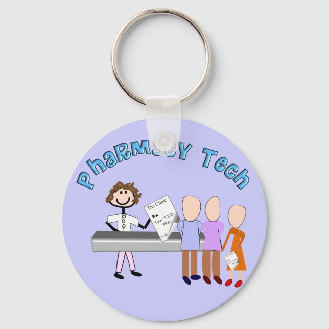 Pharmacy Tech Gifts Stick People Design Keychain (Front)