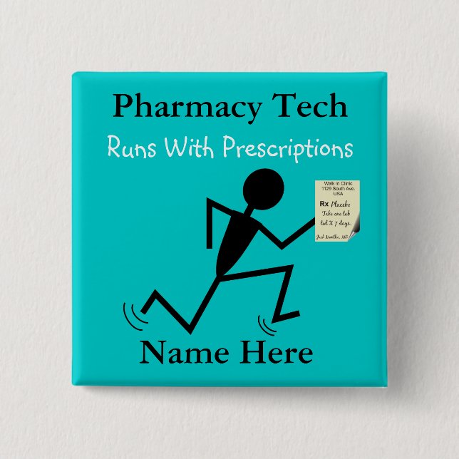 Pharmacy Tech Name Pins Badge Blue (Front)