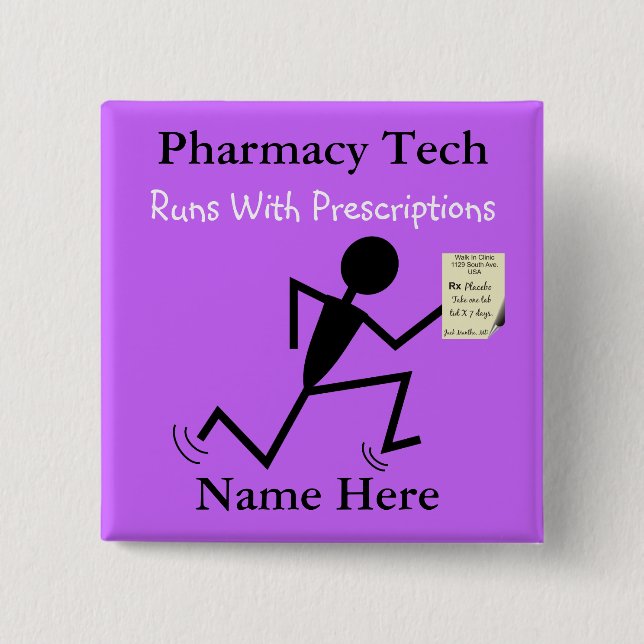 Pharmacy Tech Name Pins Badge Purple (Front)