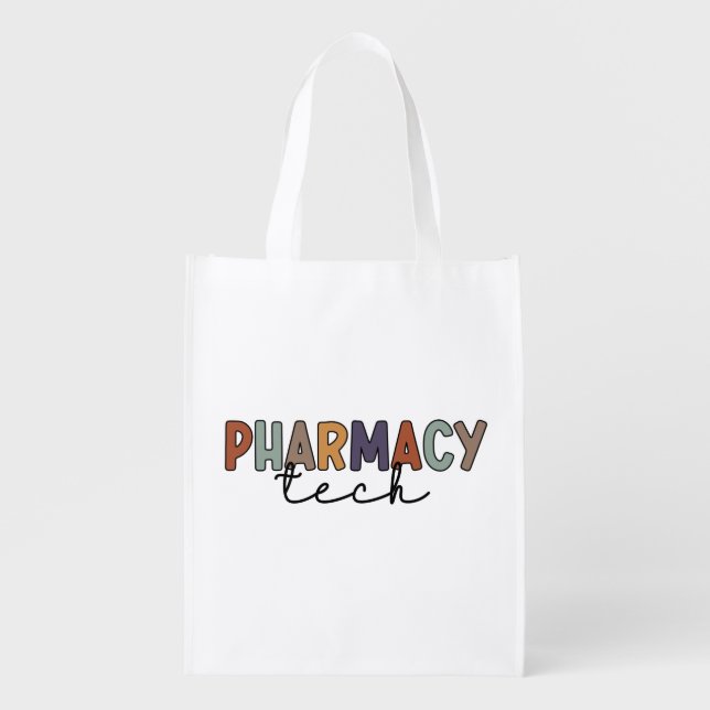 Pharmacy Tech Retro Pharmacy Technician Grocery Bag (Front)